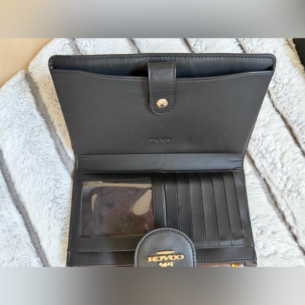 Coach Dark Brown Signature Wristlet Clutch with Gold Logo - Picture 5 of 8